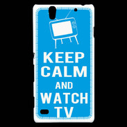 Coque Sony Xperia C4 Keep Calm Watch TV Cyan