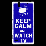 Coque Sony Xperia C4 Keep Calm Watch TV Bleu