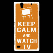 Coque Sony Xperia C4 Keep Calm Watch TV Orange
