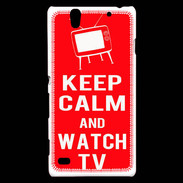 Coque Sony Xperia C4 Keep Calm Watch TV Rouge