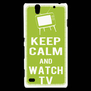 Coque Sony Xperia C4 Keep Calm Watch TV Vert pomme