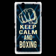 Coque Sony Xperia C4 Keep Calm and Boxing Bleu