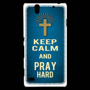 Coque Sony Xperia C4 Keep Calm and Pray Christian Bleu