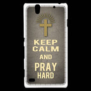 Coque Sony Xperia C4 Keep Calm and Pray Christian Gris