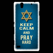 Coque Sony Xperia C4 Keep Calm and Pray jewish BLeu