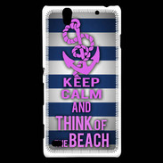 Coque Sony Xperia C4 Keep Calm and Think Beach Bleu