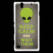 Coque Sony Xperia C4 Keep Calm and Wait Alien Gris