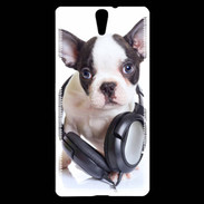Coque Sony Xperia C5 Bulldog français avec casque de musique