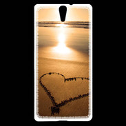 Coque Sony Xperia C5 Coeur sur la plage avec couché de soleil