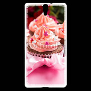 Coque Sony Xperia C5 Cupcake et ruban rose