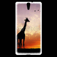 Coque Sony Xperia C5 Girafe au couché de soleil