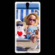 Coque Sony Xperia C5 Petite fille avec bonhomme de neige a la plage
