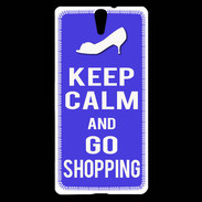 Coque Sony Xperia C5 Keep Calm Go Shopping Bleu