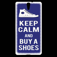Coque Sony Xperia C5 Keep Calm Buy Shoes Bleu
