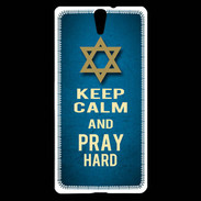Coque Sony Xperia C5 Keep Calm and Pray jewish BLeu