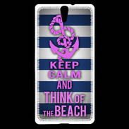Coque Sony Xperia C5 Keep Calm and Think Beach Bleu