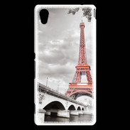 Coque Sony Xperia M4 Aqua Tour Eiffel rouge sur fond en noir et blanc