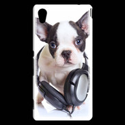 Coque Sony Xperia M4 Aqua Bulldog français avec casque de musique