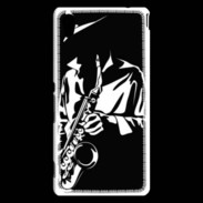 Coque Sony Xperia M4 Aqua Saxophoniste en noir et blanc