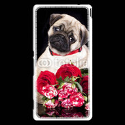 Coque Sony Xperia M4 Aqua Chiot et fleurs rouges