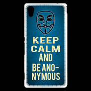 Coque Sony Xperia M4 Aqua Keep Calm and Be Anonymous Bleu