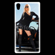 Coque Sony Xperia Z5 Premium Femme blonde sexy voiture noire