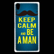 Coque Sony Xperia Z5 Premium Keep Calm Be a Man Bleu