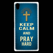 Coque Sony Xperia Z5 Premium Keep Calm and Pray Christian Bleu