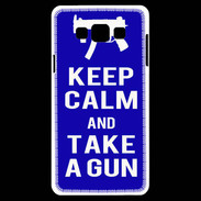 Coque Samsung A7 Keep Calm Take a gun Bleu