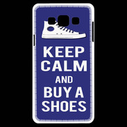 Coque Samsung A7 Keep Calm Buy Shoes Bleu