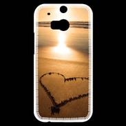 Coque HTC One M8s Coeur sur la plage avec couché de soleil