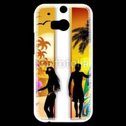 Coque HTC One M8s Surfer et fille sur la plage