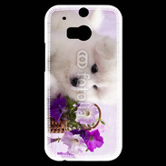 Coque HTC One M8s Chiot blanc et fleur violette