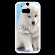 Coque HTC One M8s Chien blanc et paire de chaussons