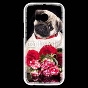 Coque HTC One M8s Chiot et fleurs rouges