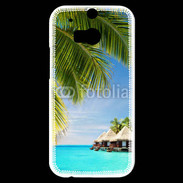 Coque HTC One M8s Palmier et bungalow dans l'océan indien