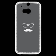 Coque HTC One M8s moustache gris & blanc