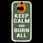 Coque HTC One M8s Keep Calm Burn Kaki