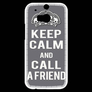 Coque HTC One M8s Keep Calm Call friend Gris