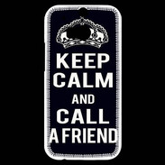 Coque HTC One M8s Keep Calm Call friend Noir