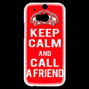 Coque HTC One M8s Keep Calm Call friend Rouge