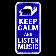 Coque HTC One M8s Keep Calm Listen music Bleu