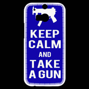 Coque HTC One M8s Keep Calm Take a gun Bleu