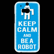 Coque HTC One M8s Keep Calm Be a Robot Cyan