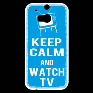 Coque HTC One M8s Keep Calm Watch TV Cyan