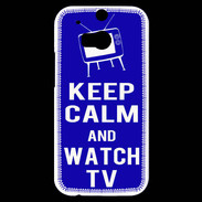 Coque HTC One M8s Keep Calm Watch TV Bleu
