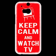 Coque HTC One M8s Keep Calm Watch TV Rouge