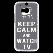 Coque HTC One M8s Keep Calm Watch TV Gris