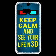 Coque HTC One M8s Keep Calm and See your life 3D Bleu
