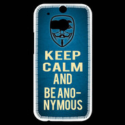 Coque HTC One M8s Keep Calm and Be Anonymous Bleu